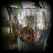 Load image into Gallery viewer, Jasper earrings Gemstone earrings Rhyolite Jasper jewelry 6mm plug earrings 3mm tunnel earrings Stone jewelry Dangle earrings Donut earrings