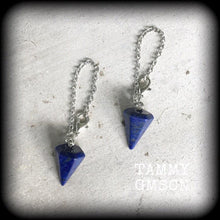Load image into Gallery viewer, Lapis Lazuli earrings Gemstone earrings Egyptian earrings Pendulum earrings Ouija earrings Hanging gauges Plug earrings Tunnel earrings 3mm