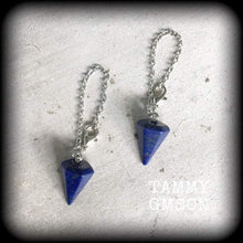 Load image into Gallery viewer, Lapis Lazuli 4mm tunnel dangles Gemstone  5mm ear hangers 6mm Gauged earrings Stone ear weights Hanging gauges Plug dangles Gauges 00g 0g