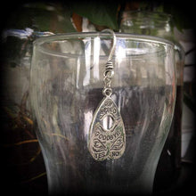 Load image into Gallery viewer, 3mm 8 gauge Ouija plug dangle Planchette Tunnel dangles 2 gauge ear hangers Esoteric jewelry 4mm gauges 8 gauge hangers 8mm Gauged earrings