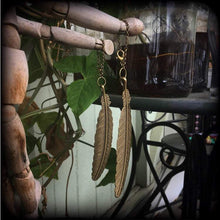 Load image into Gallery viewer, Feather tunnel dangles, Plug dangles, 6 gauge, 4g, 2g, Bronze weights, Goddess jewelry, Plug hangers, Hanging gauges, Gauges, 12mm 00g 0g 2g