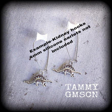Load image into Gallery viewer, Dinosaur earrings Stegosaurus earrings Dinosaur jewelry Jurassic earrings T Rex 4mm tunnel earrings Reptile jewelry 6 gauge plug earrings