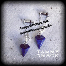 Load image into Gallery viewer, Lapis Lazuli 4mm tunnel dangles Gemstone  5mm ear hangers 6mm Gauged earrings Stone ear weights Hanging gauges Plug dangles Gauges 00g 0g