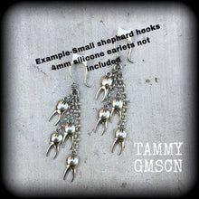 Load image into Gallery viewer, 8 gauge ear hangers, 3mm tunnel earrings, Plug dangles, 6 gauge, Earrings for stretched lobes, Dangle plugs, Teeth, Tooth 4mm, 5mm, 6mm, 7mm