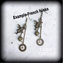 Load image into Gallery viewer, Tea Party earrings, March Hare, Mad Hatter, Rabbit jewelry, Alice in Wonderland, Clock jewelry, Plug earrings, Tunnel earrings 0g 2g 4g 6g