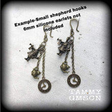 Load image into Gallery viewer, Tea Party earrings, March Hare, Mad Hatter, Rabbit jewelry, Alice in Wonderland, Clock jewelry, Plug earrings, Tunnel earrings 0g 2g 4g 6g