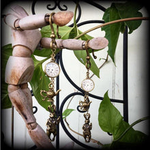 Load image into Gallery viewer, 2 gauge tunnel dangles, 0 g, 00 g, Alice in Wonderland, Ear weights, Bronze weights, Plug dangles, Rabbit, Hanging gauges, Gauged earrings