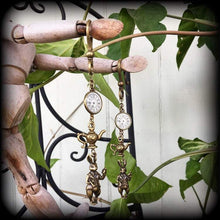 Load image into Gallery viewer, 2 gauge tunnel dangles, 0 g, 00 g, Alice in Wonderland, Ear weights, Bronze weights, Plug dangles, Rabbit, Hanging gauges, Gauged earrings