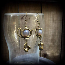 Load image into Gallery viewer, Tea pot earrings, Tea Cup earrings, Coffee earrings, Alice in Wonderland jewelry, Tunnel earrings, Tea Party earrings, Lewis Carroll, Gauges