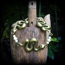 Load image into Gallery viewer, Damballah bracelet Voodoo bracelet Bronze bracelet Snake Bracelet Voodoo 'Ascending Snake' bracelet with bone white howlite stone beads