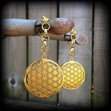 Load image into Gallery viewer, Flower of Life Ear hangers, 00g, 10mm, Seed of life jewelry, Plug dangles, Tunnel dangles, Gauged earrings, Hanging gauges, Sacred geometry