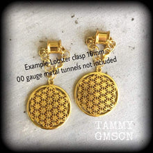 Load image into Gallery viewer, Flower of Life Ear hangers, 00g, 10mm, Seed of life jewelry, Plug dangles, Tunnel dangles, Gauged earrings, Hanging gauges, Sacred geometry