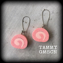 Load image into Gallery viewer, Cake earrings Kitsch earrings Sponge cake Cake jewelry Food jewelry Junk food jewelry Pink earrings Gifts for girls Gifts for her Gauges