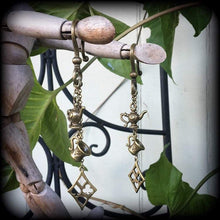 Load image into Gallery viewer, 2 gauge tunnel dangles Alice in Wonderland Ear weights 6mm ear hangers Gauged earrings 8mm plug dangles 0 gauge plug earrings 4mm 3mm Gauges