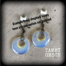 Load image into Gallery viewer, Opalite ear weights, Gauged earrings, Moonstone weights, Plug dangles, Hanging gauges, Gauged earrings, Tunnel dangles, 00g 0g 2g 4g 6g 8g