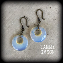 Load image into Gallery viewer, Opalite earrings, Moonstone earrings, Gemstone earrings, Crystal earrings, Boho earrings, Dangle earrings, Plug earrings, Tunnel earrings 8g