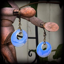 Load image into Gallery viewer, Opalite earrings, Moonstone earrings, Gemstone earrings, Crystal earrings, Boho earrings, Dangle earrings, Plug earrings, Tunnel earrings 8g