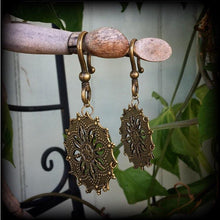 Load image into Gallery viewer, 2 gauge weights 6mm mandala ear weights 4 gauge 5mm Bronze ear hangers 8 gauge plug dangles 0 gauge Gauged earrings Tunnel dangles Gauges 6g