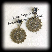 Load image into Gallery viewer, 2 gauge weights 6mm mandala ear weights 4 gauge 5mm Bronze ear hangers 8 gauge plug dangles 0 gauge Gauged earrings Tunnel dangles Gauges 6g