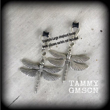 Load image into Gallery viewer, Dragonfly earrings, Boho earrings, Nature earrings, Animal jewelry, Fairy earrings, Dragonfly jewelry, Plug earrings, Tunnel earrings