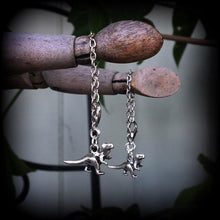 Load image into Gallery viewer, 6 gauge, 0 gauge, Dinosaur ear hangers, Dinosaur jewelry, Jurassic earrings, Parasaurolophus, Tunnel dangles, Plug dangles, Hanging gauges