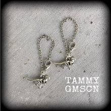 Load image into Gallery viewer, 6 gauge, 0 gauge, Dinosaur ear hangers, Dinosaur jewelry, Jurassic earrings, Parasaurolophus, Tunnel dangles, Plug dangles, Hanging gauges