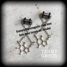 Load image into Gallery viewer, Caffeine ear hangers Molecule ear weights 3mm tunnel dangles 4mm plug dangles 5mm plug earrings 6mm tunnel earrings 8mm gauged earrings 0g