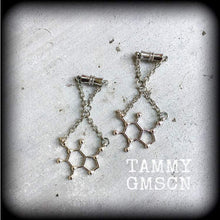 Load image into Gallery viewer, Caffeine ear hangers, 2 gauge ear weights, Hanging gauges, Magnetic clasp, Gauged earrings, Earrings for stretched ears, Plug dangles 0g 2g