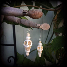 Load image into Gallery viewer, Skull earrings Day of the Dead earrings Halloween earrings Frost Bite earrings Gothic jewelry Skull ear hangers Tunnel earrings Plug earring