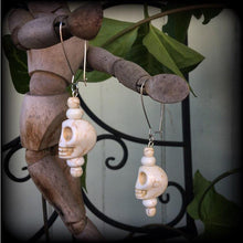Load image into Gallery viewer, Skull earrings Day of the Dead earrings Halloween earrings Frost Bite earrings Gothic jewelry Skull ear hangers Tunnel earrings Plug earring