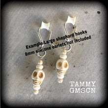 Load image into Gallery viewer, Skull earrings Day of the Dead earrings Halloween earrings Frost Bite earrings Gothic jewelry Skull ear hangers Tunnel earrings Plug earring