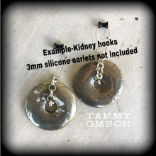 Load image into Gallery viewer, Pyrite ear weights, 0 gauge weights, 2 gauge, 6mm, Ear hangers, Stone weights, Hanging gauges, Tunnel dangles, Gauged earrings, Plug dangles
