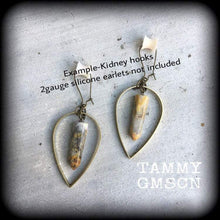 Load image into Gallery viewer, Brass ear hangers, Goddess weights, Plug dangles, Artemis jewelry, Tunnel dangles, Gauged earrings, Hanging gauges, Agate ear weights, 0g 2g