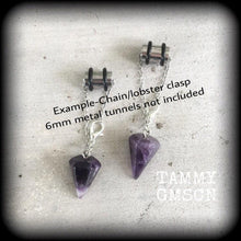 Load image into Gallery viewer, Amethyst earrings Crystal Stone Wicca Gemstone Boho Pierced ears Turquoise Dangle earrings Plug earrings Gauged earrings Tunnel earrings 4mm