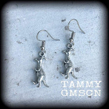 Load image into Gallery viewer, Dinosaur earrings Dinosaur jewelry Jurassic earrings Parasaurolophus T Rex Jurassic jewelry Tunnel earrings Reptile jewelry Plug earrings