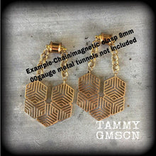Load image into Gallery viewer, Hexagon Ear hangers, 00 gauge, 12mm, 14mm, Geometric ear weights, Plug dangles, Hanging gauges, Gauged earrings, Plug gauges, Tunnel dangles