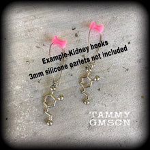 Load image into Gallery viewer, Dopamine molecule ear hangers 8 gauge 3mm 6 gauge 4 gauge 2 gauge 00 gauge ear weights Tunnel earrings Tunnel dangles Plug dangles Gauges 0g