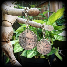 Load image into Gallery viewer, Sigil earrings, Pentacle of the Moon, Moon Talisman, Occult jewelry, 10mm gauges, Esoteric earrings, Seal of Solomon, Tunnel dangles, Gauges