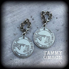 Load image into Gallery viewer, Sigil earrings, Pentacle of the Moon, Moon Talisman, Occult jewelry, 10mm gauges, Esoteric earrings, Seal of Solomon, Tunnel dangles, Gauges