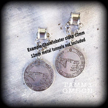 Load image into Gallery viewer, Sigil earrings, Pentacle of the Moon, Moon Talisman, Occult jewelry, 10mm gauges, Esoteric earrings, Seal of Solomon, Tunnel dangles, Gauges