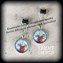 Load image into Gallery viewer, 8 gauge tunnel dangles Tarot plug dangles Hanging gauges Sigil ear hangers Plug earrings Ear hangers Gauged earrings Plug dangles 4mm 5mm 6g
