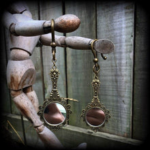 Load image into Gallery viewer, Fairy Tale ear hangers, Princess Tunnel dangles, Mirror earrings, Plug dangles, Hanging gauges, Gauges, Bronze weights, Gauged earrings, 0g
