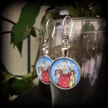 Load image into Gallery viewer, 8 gauge tunnel dangles Tarot plug dangles Hanging gauges Sigil ear hangers Plug earrings Ear hangers Gauged earrings Plug dangles 4mm 5mm 6g