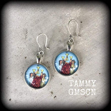 Load image into Gallery viewer, 8 gauge tunnel dangles Tarot plug dangles Hanging gauges Sigil ear hangers Plug earrings Ear hangers Gauged earrings Plug dangles 4mm 5mm 6g