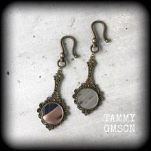 Load image into Gallery viewer, Fairy Tale ear hangers, Princess Tunnel dangles, Mirror earrings, Plug dangles, Hanging gauges, Gauges, Bronze weights, Gauged earrings, 0g