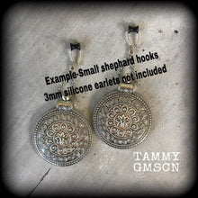 Load image into Gallery viewer, Artemis earrings Goddess jewelry Dangle earrings Boho jewelry Shield maiden 8g Plug earrings 6g Ear weights 0g Tunnel dangles Plug dangles
