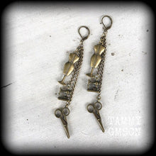 Load image into Gallery viewer, Mannequin earrings, Seamstress earrings, Dress making, Dress form, Craft jewelry, Scissor earrings, Sewing, Tunnel earrings, Plug earrings