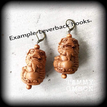 Load image into Gallery viewer, 3mm ear weights 8 gauge ear hangers Foo Dog Temple Dog Chinese New Year Tunnel dangles Gauges Hanging gauges Plug dangles Gauged earrings