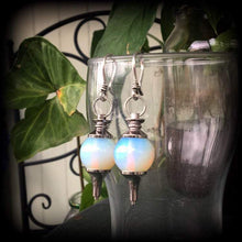 Load image into Gallery viewer, Moonstone earrings Opalite earrings Crystal earrings Tunnel earrings Plug earrings Witchy boho earrings Dangle earring Statement earrings