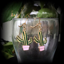 Load image into Gallery viewer, Cactus earrings Succulent earrings Plant jewelry Vegan earrings Cactus jewelry Dangle earrings Vegetarian jewelry Desert jewelry Gauges